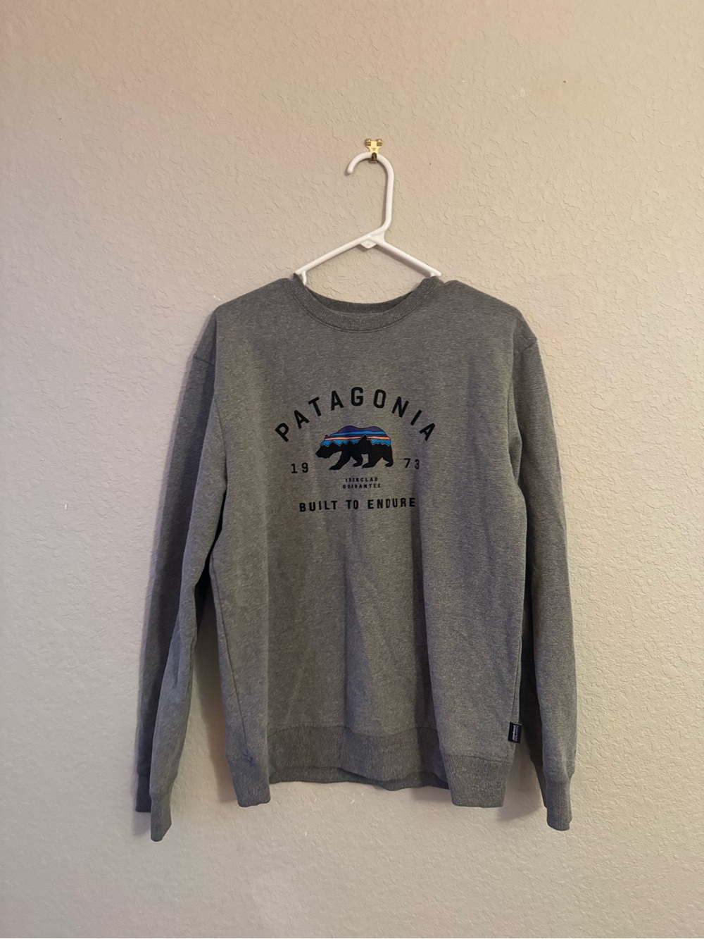 Patagonia Gray Crewneck Sweatshirt with Multicolor Bear Graphic
